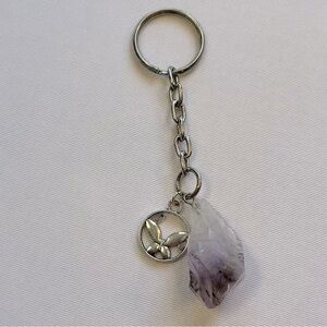 Purple Quartz Crystal with Silver Butterfly Keychain